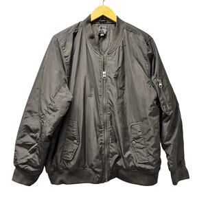 Stoosh Bomber Jacket Mens XL Black Full Zip Quilted Lining Snap Pockets Outdoor